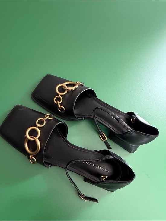 Charles & Keith Shoes - Charles & Keith Black Slingback Heels with Gold Ring Hardware